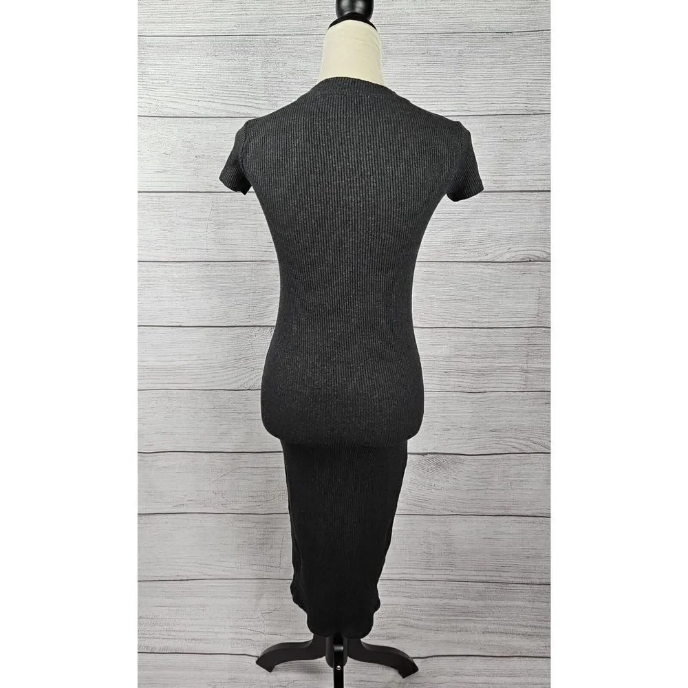 Zara Trafuluc Ribbed Short Sleeve Bodycon Midi Dress Grey Size Small - Picture 4 of 7